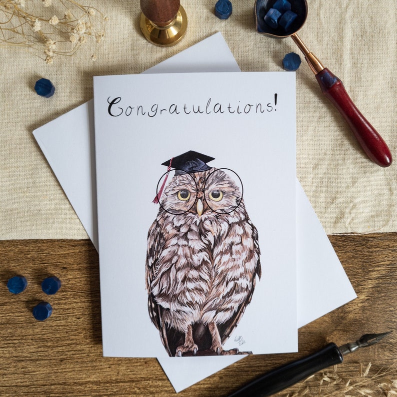 Congratulations On Your Graduation Graduation Card Wise Owl Graduation Owl A6 Blank Card Owl Illustration image 1