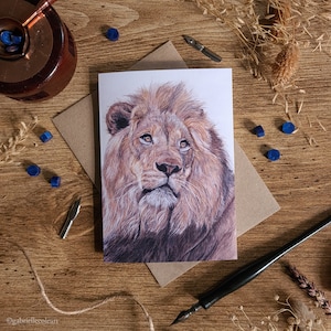 illustration de lion carte de vœux | L'événement Crinière | Illustration de la faune | Carte vierge A6 | Carte de voeux de la faune