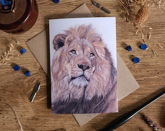 Lion Illustration Greeting Card | The Mane Event | Wildlife Illustration | A6 Blank Card | Wildlife Greetings Card