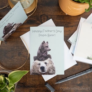 Papa Bear And Cub Father's Day Card Bear Wildlife Card Brown Bear Greetings Card Brown Bear Illustration A6 Blank Card image 1