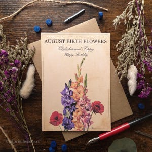 Happy Birthday Card | Birth Flowers | A6 Blank Card | Months Of The Year | August Birthday | Sweet and Simple