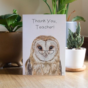 | de la carte d’enseignant de remerciement Merci | | d’illustration de hibou sage | de carte vierge A6 Illustration de chouette effraie