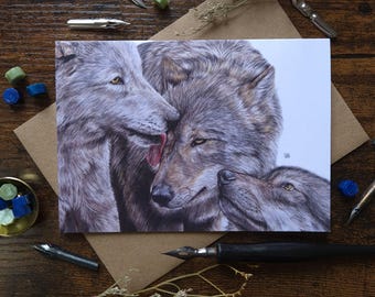illustration de meute de loups cartes de vœux | Alpha, bêta, gamma | Illustration de la faune | Carte vierge A6 | Carte de voeux de la faune