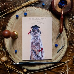 Carte de félicitations pour l'obtention du diplôme | Suricate de remise des diplômes | Carte de vœux | Carte vierge A6