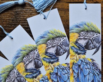 Marque-page Ara bleu et jaune | Marque-page animal sauvage | Illustration animale | Ara | Perroquet