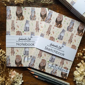 Sketchbook / Quaderno / Carta riciclata / Edizione limitata / Grandi felini / Leone / Tigre / Leopardo delle nevi / Ghepardo / Quaderno di carta a righe semplici / A5