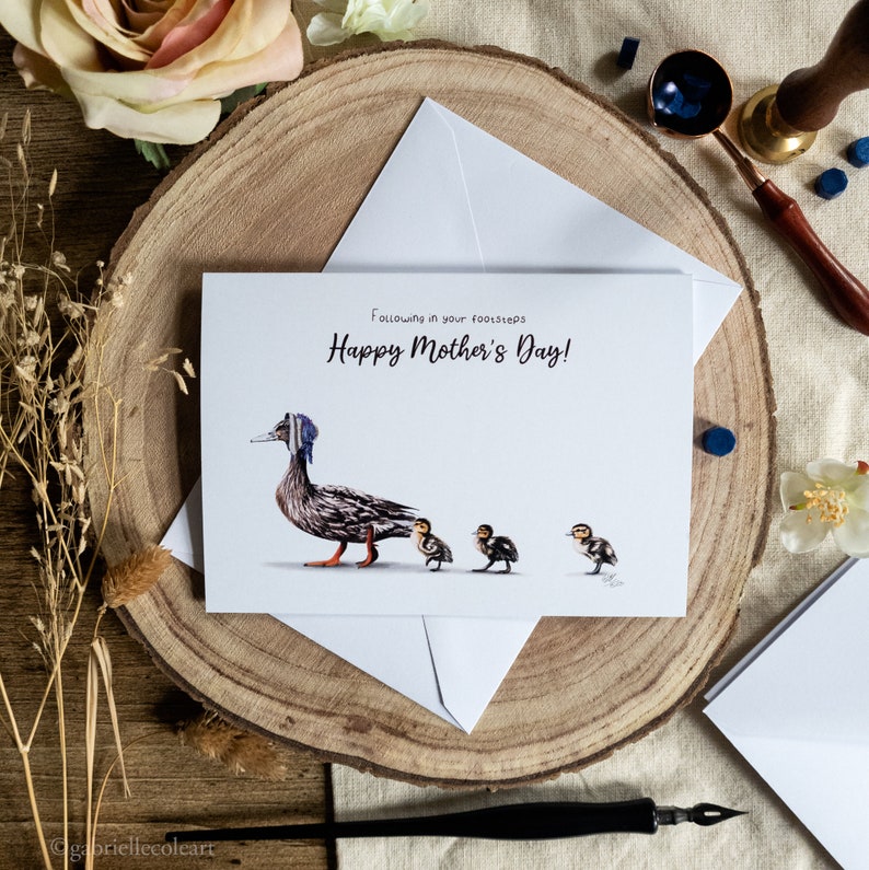 carte pour la fête des mères | Bonne fête des mères | Mère canard | Suivez vos traces | Carte vierge A6 image 1