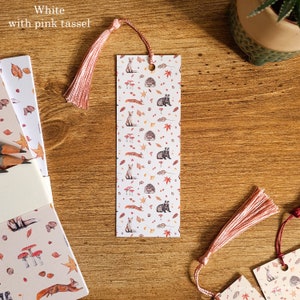 Bookmark Wildlife Animal Bookmark Animal Illustration Autumn Wildlife Autumn Bookmark Reading White Pink Tassel