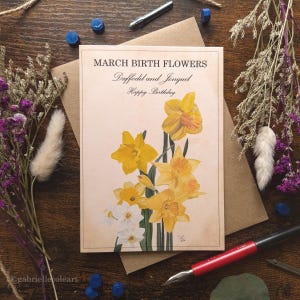 Carte de joyeux anniversaire | Fleurs Naissance | Carte vierge A6 | mois de l'année | Anniversaire de mars | Recettes de potions Sweet and Simple