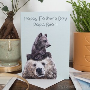 Papa Bear And Cub Father's Day Card Bear Wildlife Card Brown Bear Greetings Card Brown Bear Illustration A6 Blank Card image 2