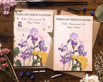 Carte de joyeux anniversaire | Fleurs Naissance | Carte vierge A6 | mois de l'année | Anniversaire de février | Recettes de potions