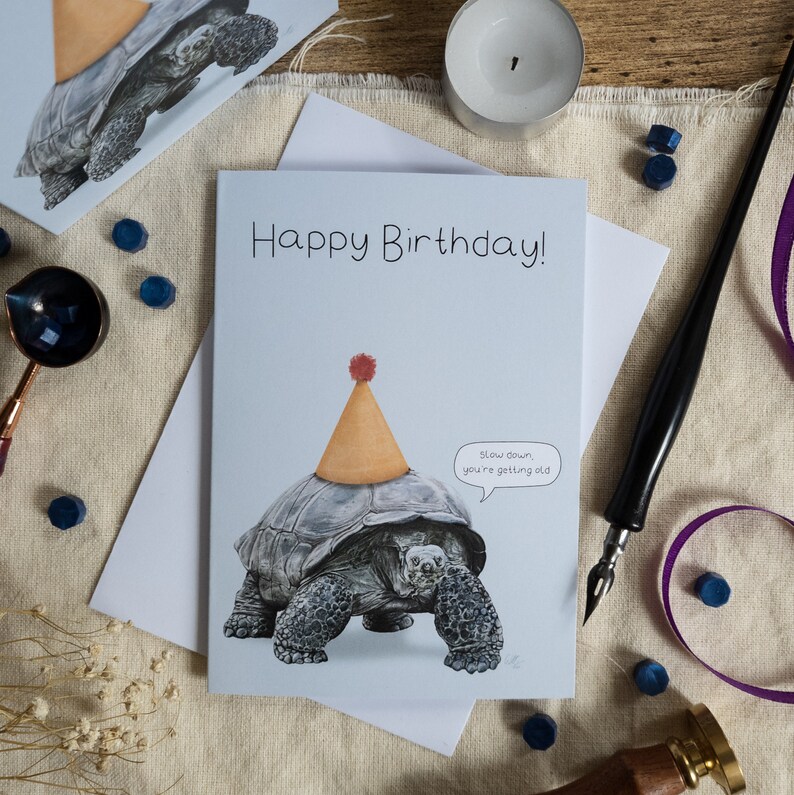 Carte joyeux anniversaire | Ralentissez vous vieillissez | Carte d'anniversaire comédie | Carte vierge A6 | Carte d'anniversaire tortue image 2
