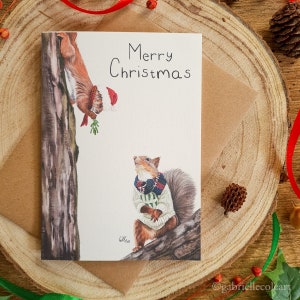 Merry Christmas Mistletoe Squirrels Christmas Cards A6 Blank Squirrel Couple image 5