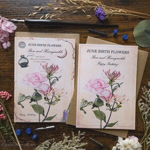 Carte de joyeux anniversaire | Fleurs Naissance | Carte vierge A6 | mois de l'année | Anniversaire de juin | Fantastique | Recettes de potions
