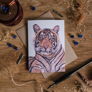 Tiger Illustration Grußkarte | Papiertiger | Wildtiere Illustration | A6 Blanko-Karte | Wildtier-Grußkarte | Jede Gelegenheit