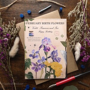 Carte de joyeux anniversaire | Fleurs Naissance | Carte vierge A6 | mois de l'année | Anniversaire de février | Recettes de potions Whimsical & Witchy