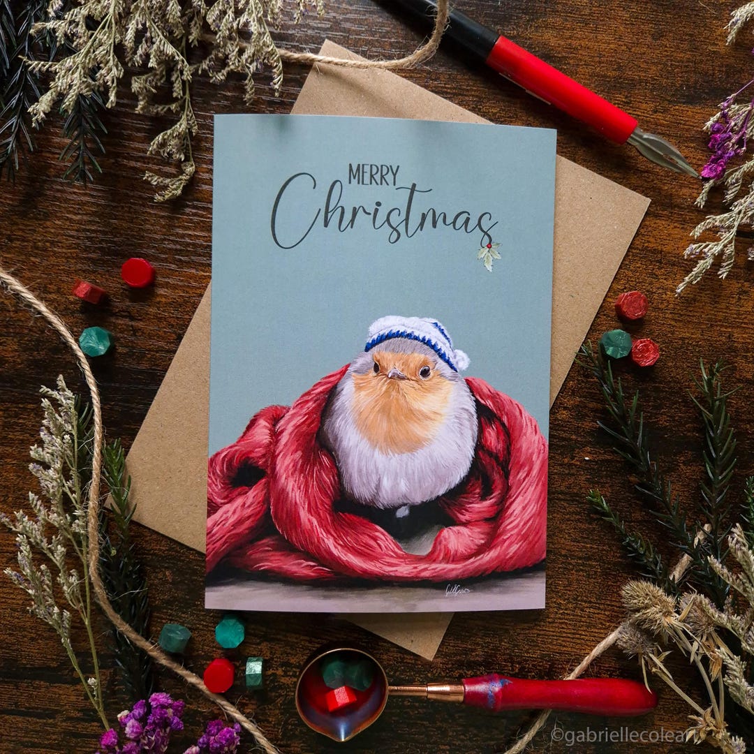 Christmas Card Merry Christmas Card Christmas Robin A6 Blank Card ...