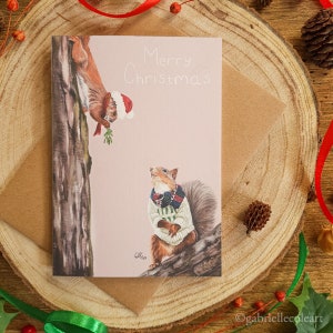 Merry Christmas Mistletoe Squirrels Christmas Cards A6 Blank Squirrel Couple image 3