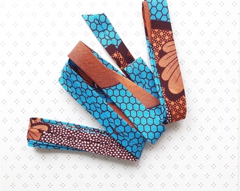 3 Metres of 25mm Coral Pink,  Turquoise & Brown African Wax Print Bias Binding / Seam Tape / 100% Soft Cotton