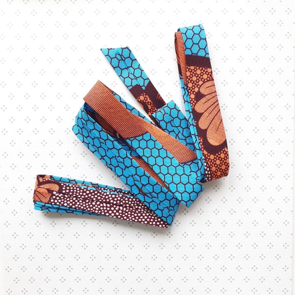 3 mètres de 25mm Coral Pink, Turquoise & Brown African Wax Print Bias Binding / Seam Tape / 100% Coton doux