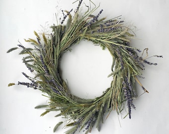 Wreath for all seasons, wreaths for front door, door wreath, country living, wall decoration, lavendar and grasses, moss all natural