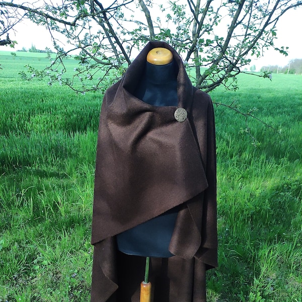 100 % Wool Cloak, Dark Brown color, Medieval Cloak, Squre shape, Viking Medieval Cloak