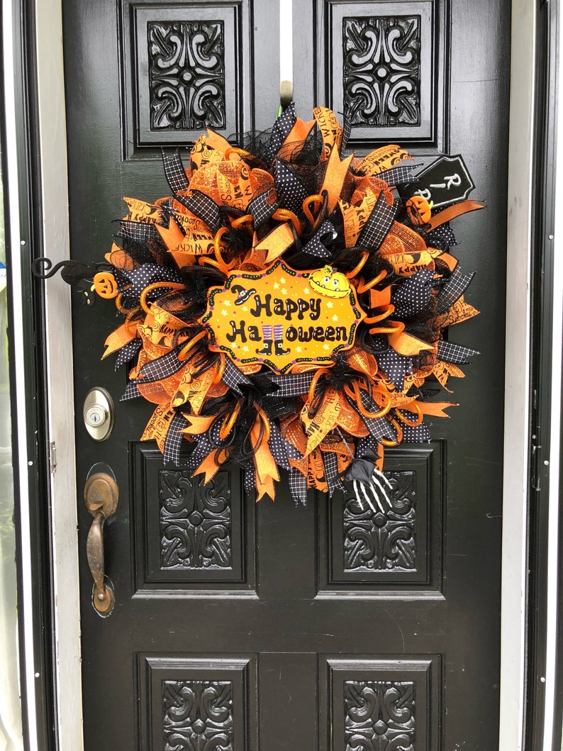 Halloween Wreath Front Door Halloween Wreath Happy Halloween Wreath Fall Door Wreath Door Decor Door Wreath
