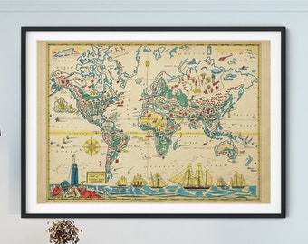 Fantasie Weltkarte Etsy