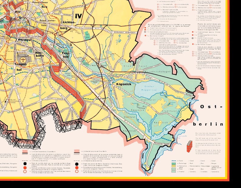 Cold War Map Divided City of Berlin Berlin Wall Map of  Etsy