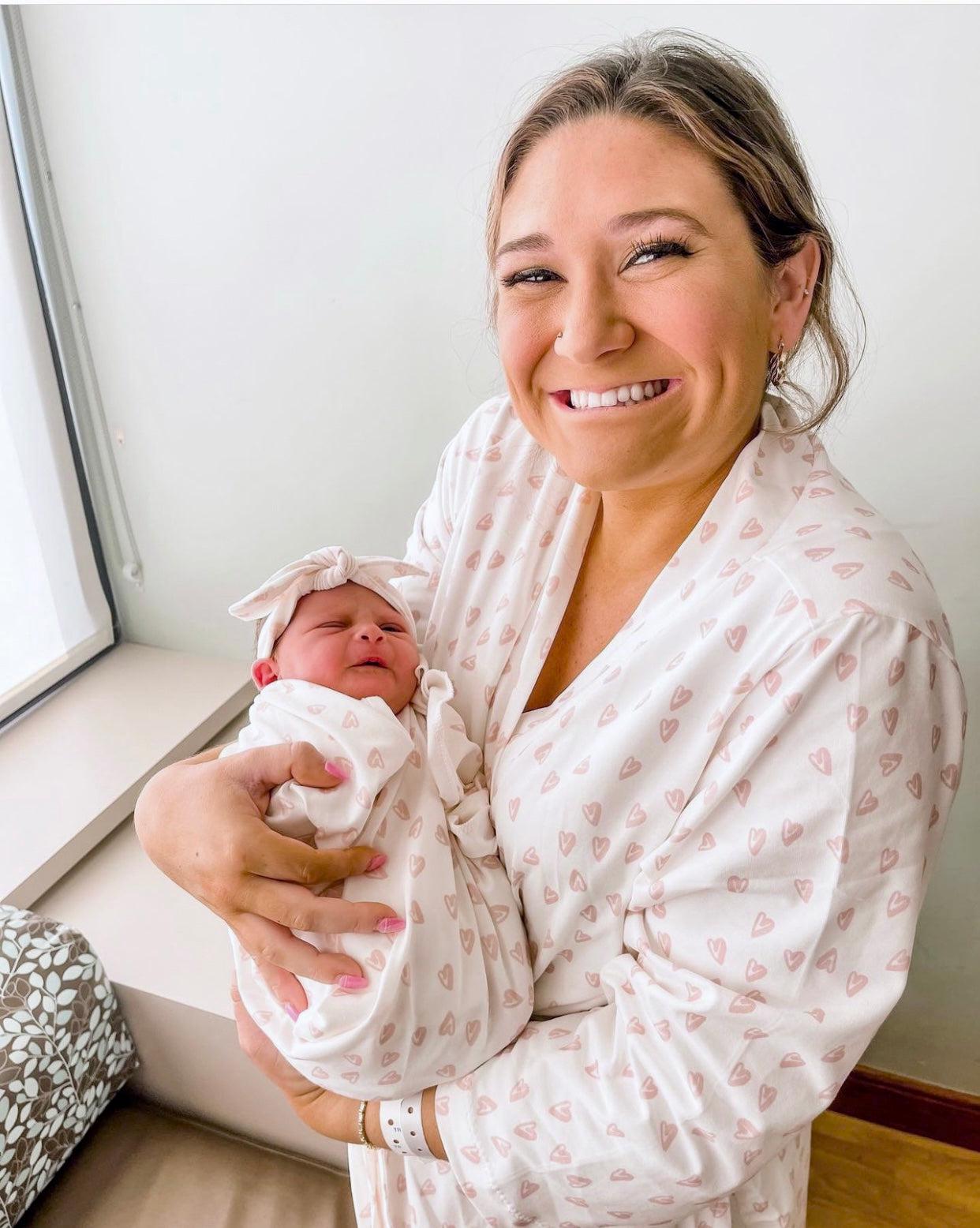 Mommy & Me Bamboo Robe: Pink Hearts Maternity Hospital Gown