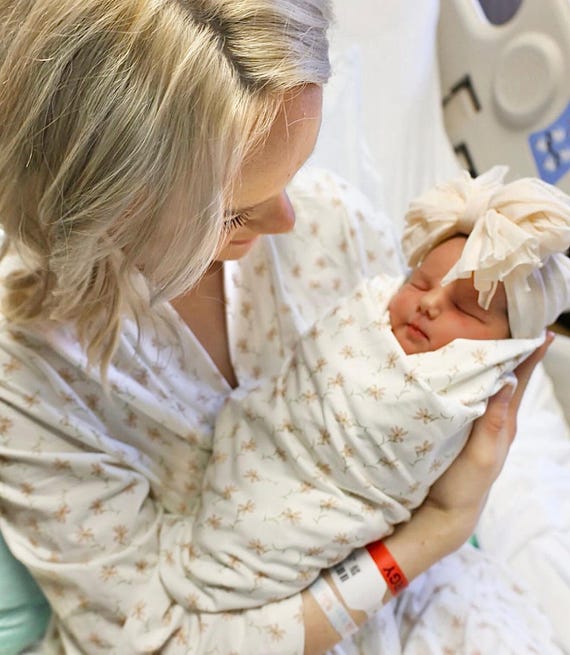 Bamboo Maternity Robe: Mini Daisy Print, Postpartum Hospital Gown