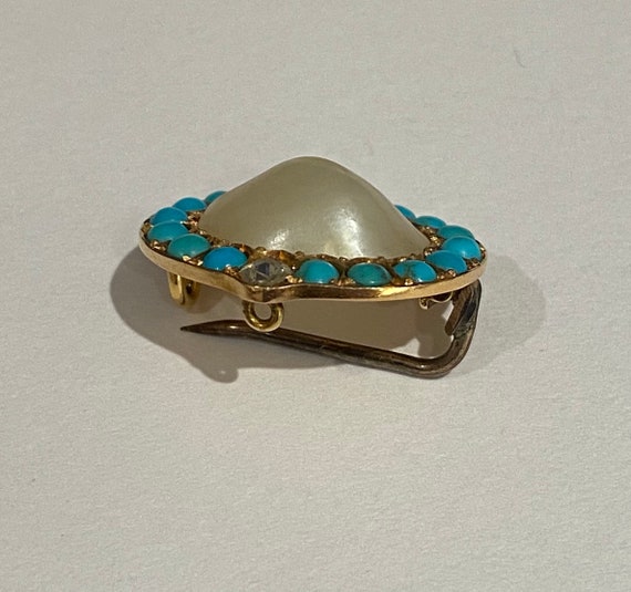 Pearl, turquoise and diamond brooch - image 7