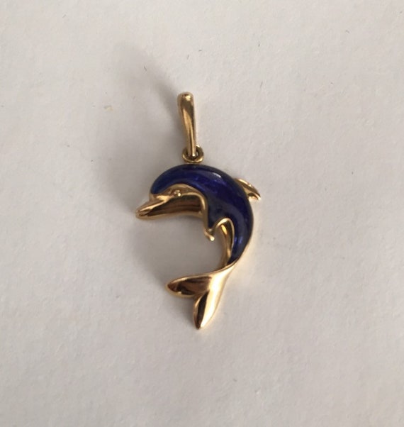Gold Enamel Dolphin Pendant - 9ct Yellow Gold Dolphin Pendant