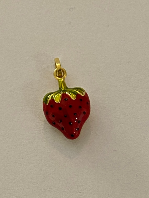 Gold Enamel Strawberry Charm