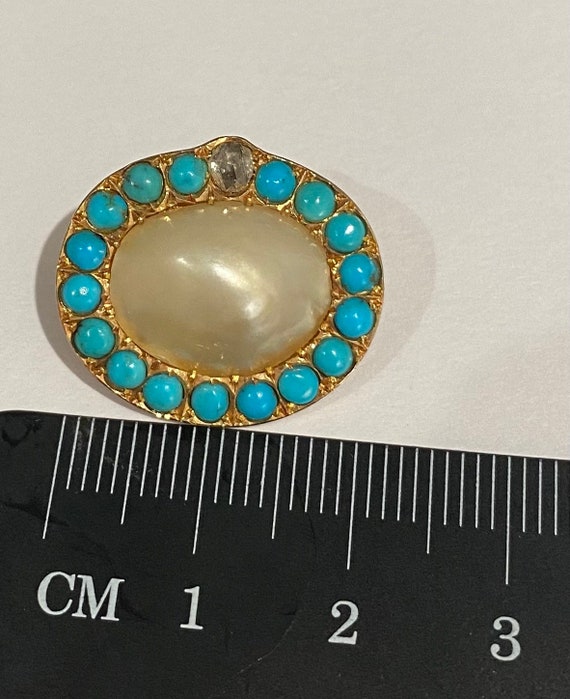 Pearl, turquoise and diamond brooch - image 8