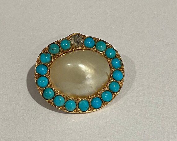 Pearl, turquoise and diamond brooch - image 5