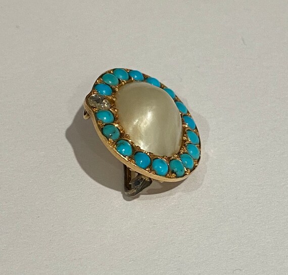 Pearl, turquoise and diamond brooch - image 6