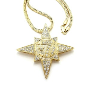 Iced out 5Percenter 7Star Pendant 4mm/18&quot;,20&quot;,24&quot;,30&quot; Franco Chain Fashion Necklace
