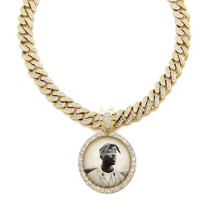 New Ice Out Tupac Pendant  12mm/18&quot;, 20&quot;, 24&quot; Box Lock Cuban Chain Hip Hop Necklaces