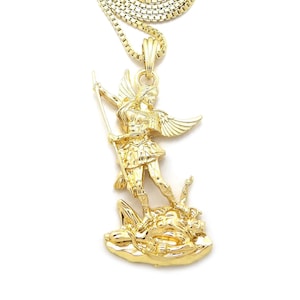 Archangel Michael Pendant 18&quot;,20&quot;, 24&quot; Cuban Rope Box Chain Hip Hop Fashion Necklace