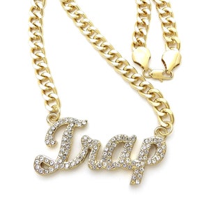 New Iced Out TRAP Pendant  9mm/18&quot; Link Chain Hip Hop Necklaces