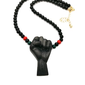 Fist Power Pendant 8mm/20&quot;, 24&quot; Wooden Beads Chain Fashion Necklace