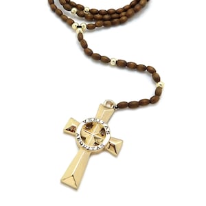Veritas Aequitas Cruz Boondock Saint Colgante 5mm/30&quot; Rosario de Madera Cadena de Bolas de Rosario Collar
