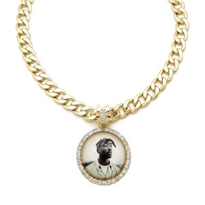 New Ice Out Tupac  Round Pendant  11mm/20&quot; Cuban Chain Hip Hop Necklaces
