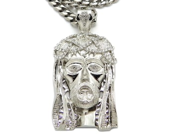 Iced Out Jesus Face Pendant 9mm/24",30" Stainless Steel Cuban Chain Hip Hop Necklace