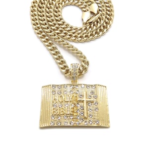 New Iced Out Holy Bible Pendant 5mm/20&quot;,24&quot;,30&quot;  Cuban Chain Fashion Necklaces