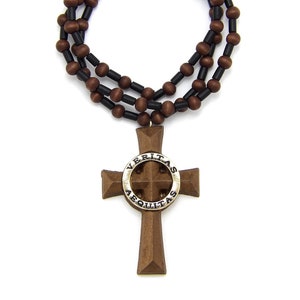 Rosario de madera con la Cruz de los Santos Veritas Aequitas, cadena de madera de 8 mm/30&quot;