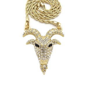 Iced Out Goat Head Pendant 20&quot;,26&quot;,30&quot; Rope Chain Hip Hop Fashion Necklaces