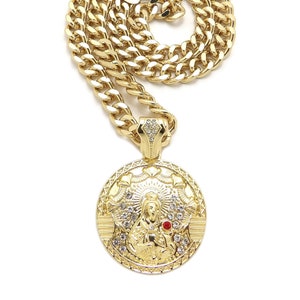 New Iced out Saint Barbara Pendant 9mm/18&quot; or 20&quot; Cuban Chain Hip Hop Fashion Necklace