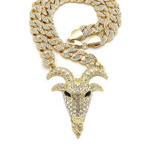 Iced Out Goat Head Pendant 10mm/18&quot;,20&quot;,24&quot; Ice Bling Cuban Chain Hip Hop Necklaces